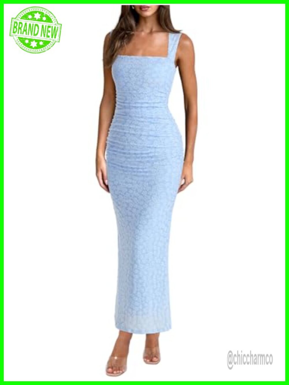 Womens Maxi Dress Square Neck Sleeveless Bodycon Wedding Guest Party